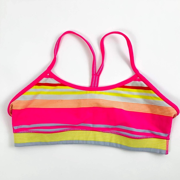 lululemon athletica Other - Lululemon Flow Y Bra Pink/Yellow Strip • Size 10